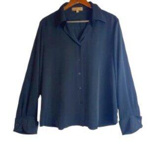 NOTATIONS WOMENS BLACK LONG SLEEVE BUTTON DOWN BLOUSE SIZE XL